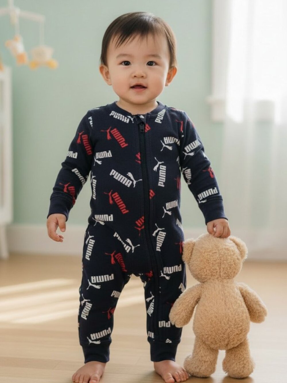 NWT Puma Logo Print Sleeper Pajamas Baby 3-6M / 6-9M